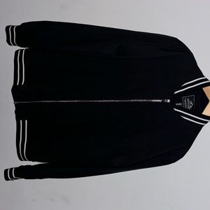 A Unisex Black with White strips Bomber Jacket